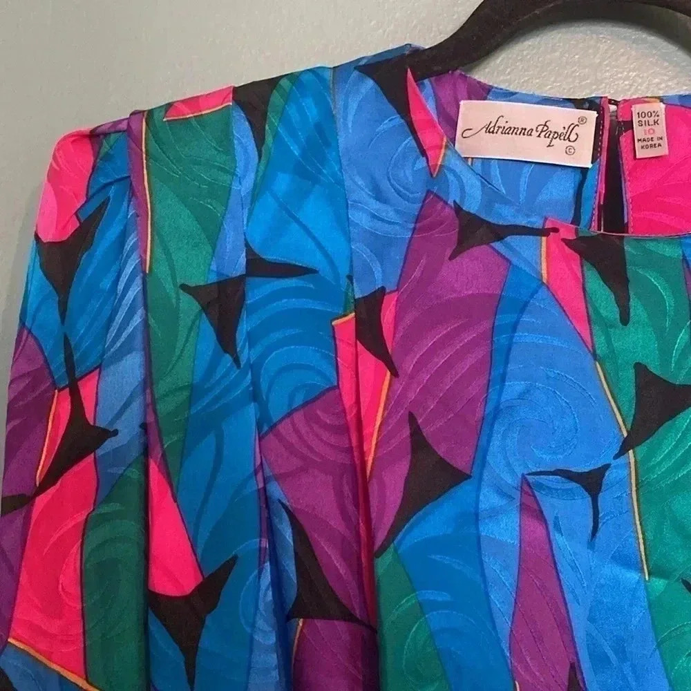 Vintage Adrianna Papell 100% silk blouse - 80s - size 10 - long sleeve - Picture 3 of 7